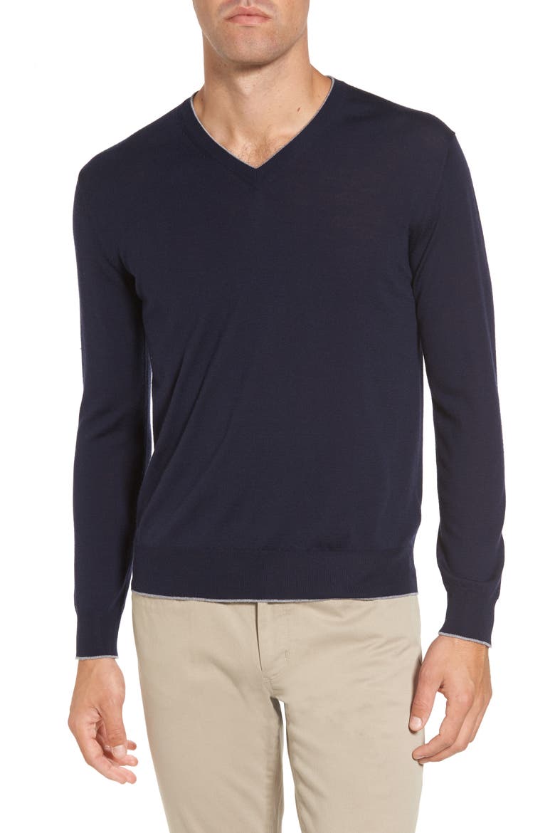 Merino Wool & Silk Tipped Sweater, Main, color, NAVY
