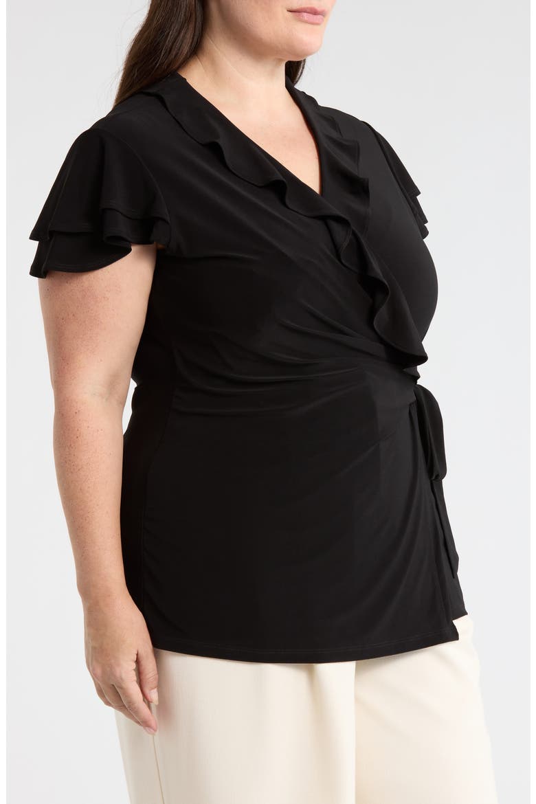 Flutter Sleeve Wrap Top, Alternate, color, ANNE BLACK