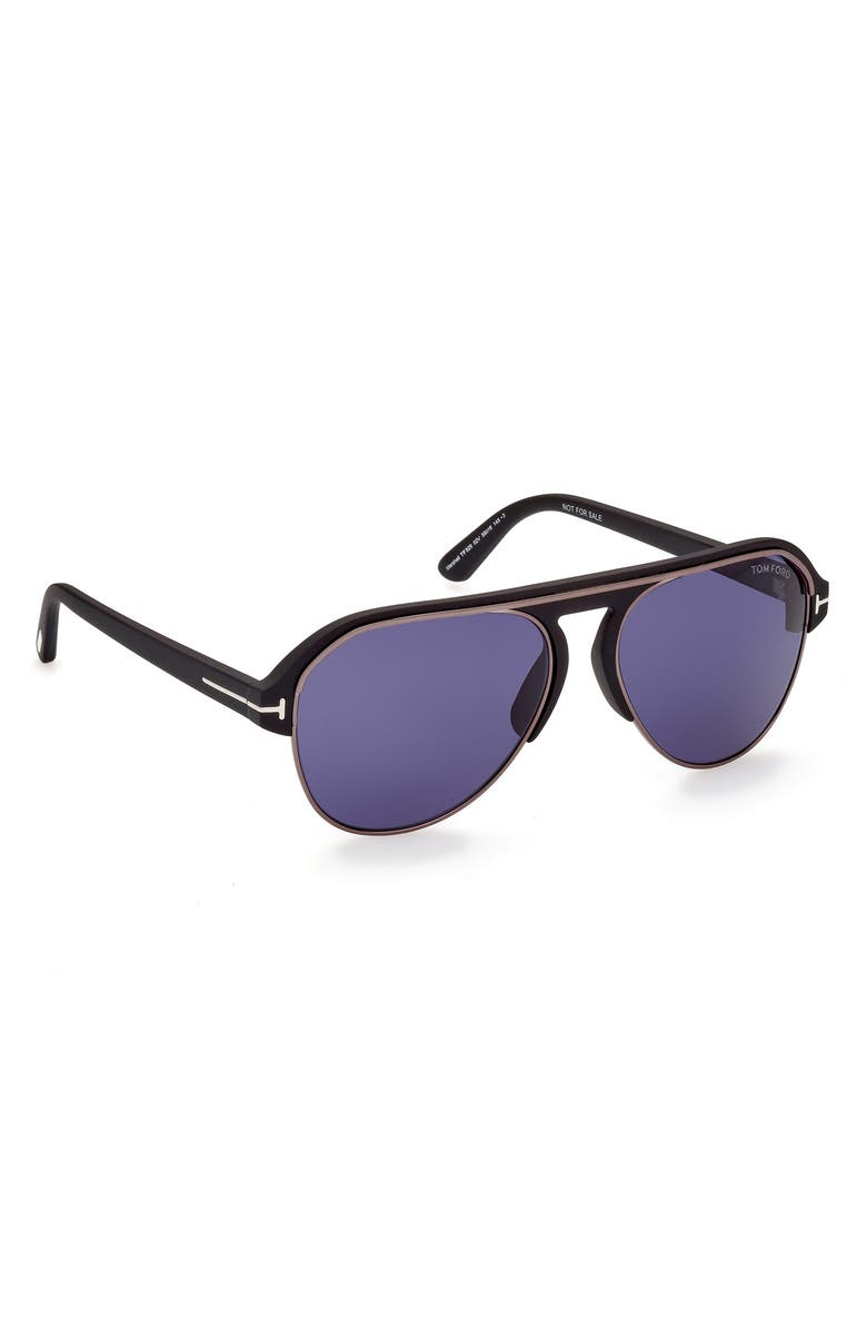 TOM FORD Marshall 58mm Gradient Pilot Sunglasses, Alternate, color, Matte Black / Blue