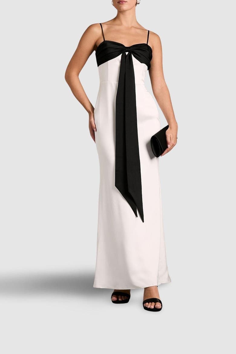 Monochrome Bow Detail Maxi Dress, Alternate, color, White