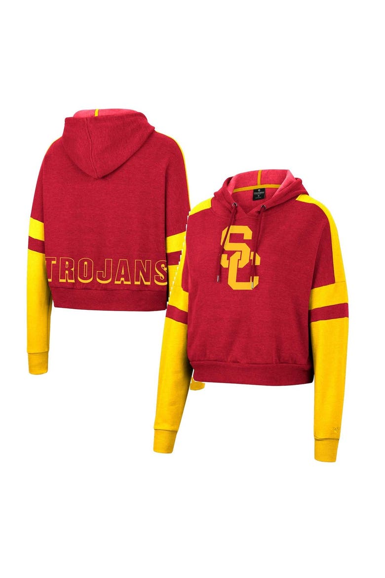 Women's Colosseum Cardinal USC Trojans Throwback Stripe Arch Logo Cropped Pullover Hoodie, Main, color, Cardinal