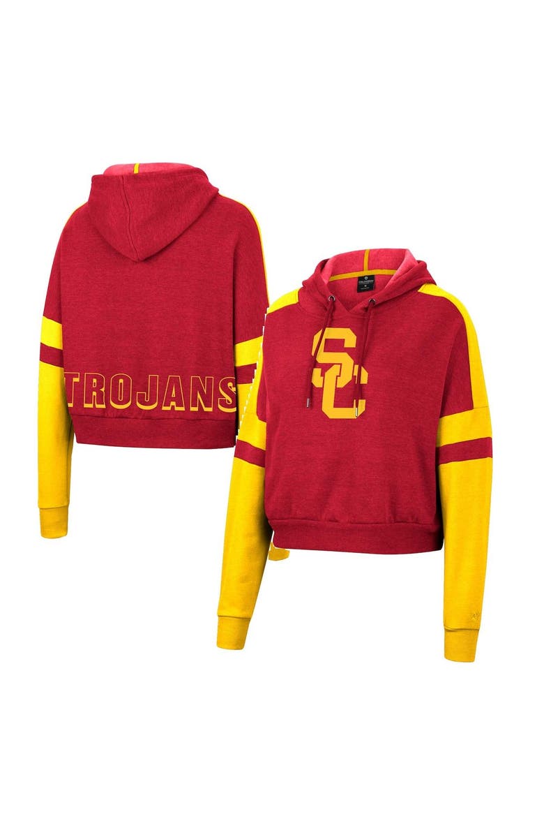 COLOSSEUM Women's Colosseum Cardinal USC Trojans Throwback Stripe Arch Logo Cropped Pullover Hoodie, Main, color, 