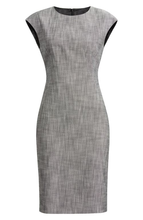 Hugo Boss Cap Sleeve Wool Sheath Dress In Monochrome Sharkskin