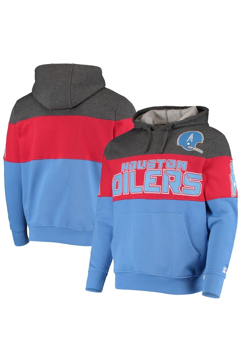 Men's Starter Gray/Red Houston Oilers Extreme Fireballer Throwback Pullover Hoodie, Main, color, Gray