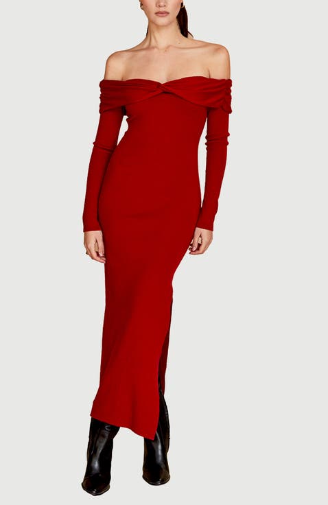 Off Shoulder Sweater Midi Dress