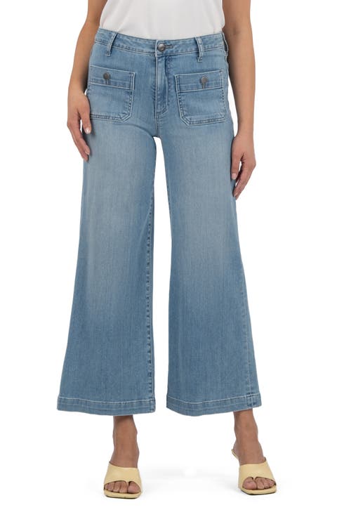 Meg Patch Pocket Mid Rise Ankle Wide Leg Jeans (Assertive) (Regular & Petite)