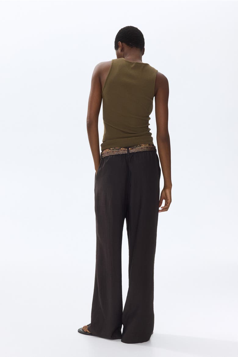 Scarf-detail Linen-blend Trousers, Alternate, color, Dark brown
