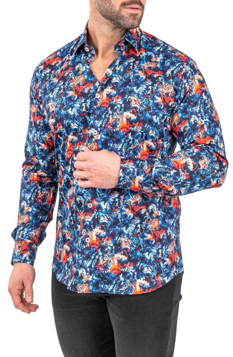 Maceoo Fibonacci Absolem Blue Contemporary Fit Button-Up Shirt, Alternate, color, Blue