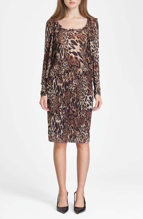 WAYF WAYF MAUDE LEOPARD PRINT MESH PENCIL SKIRT 