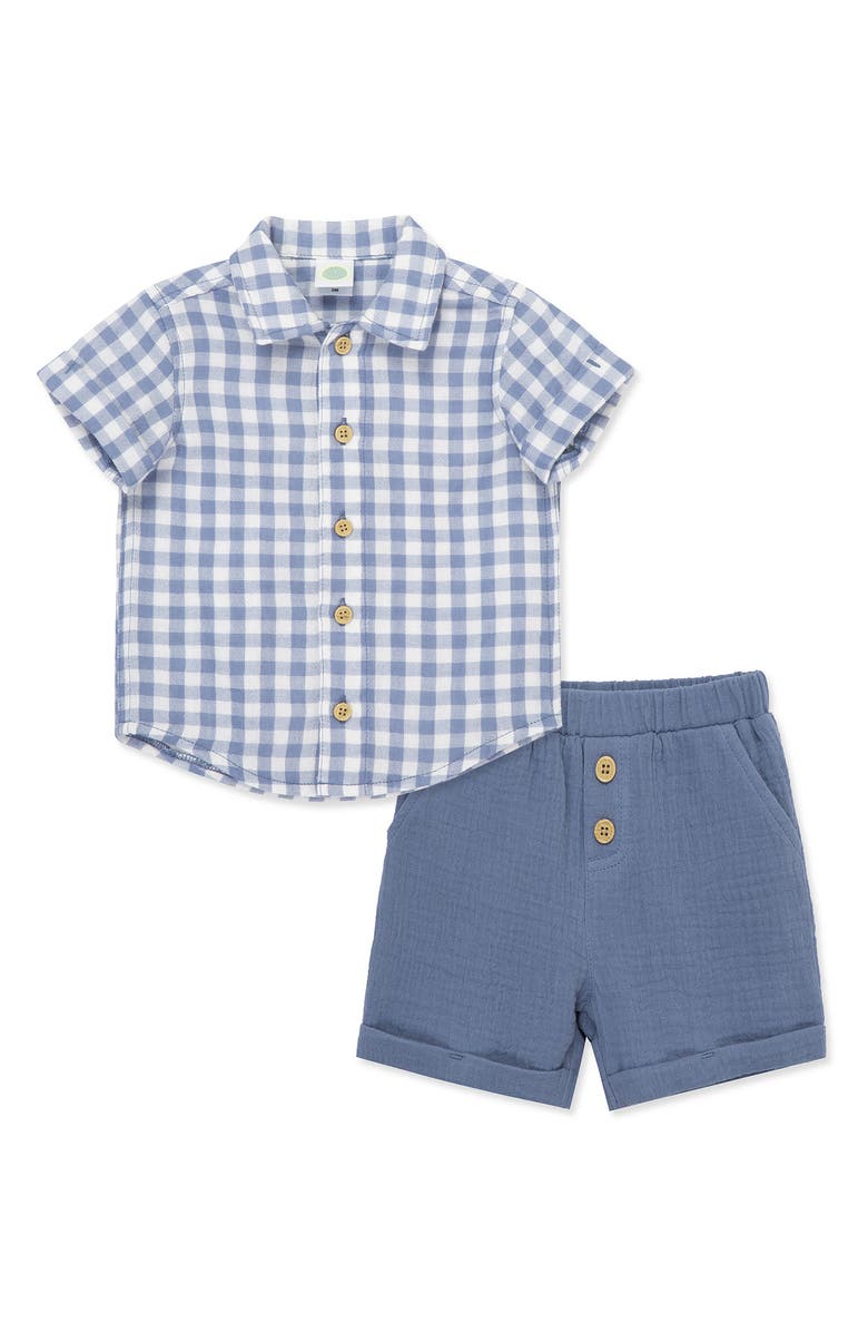 Little Me Check Short Sleeve Button-Up Shirt & Shorts Set, Main, color,