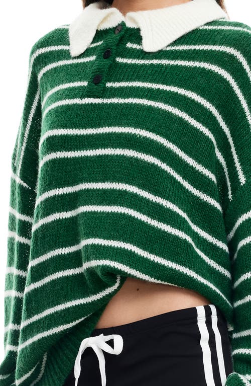 Lioness Rising Sun Stripe Polo Sweater In Green