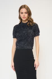 Central Park West Colette Eyelash Lurex Cap Slv Crew