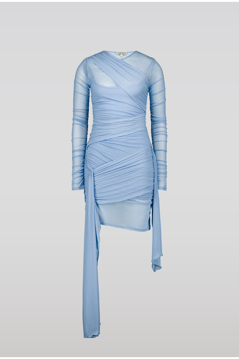 Draped Mesh Dress, Main, color, Light Blue