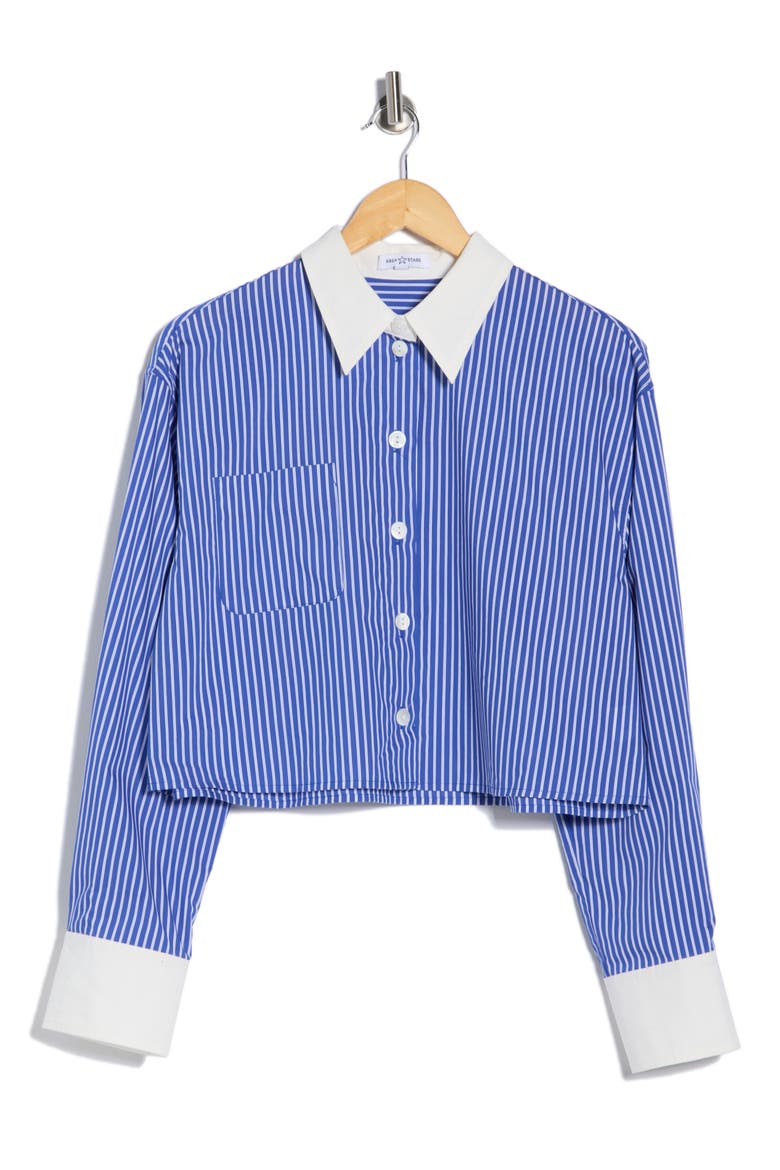 Anitra Stripe Crop Button-Up Shirt, Alternate, color, BLUE