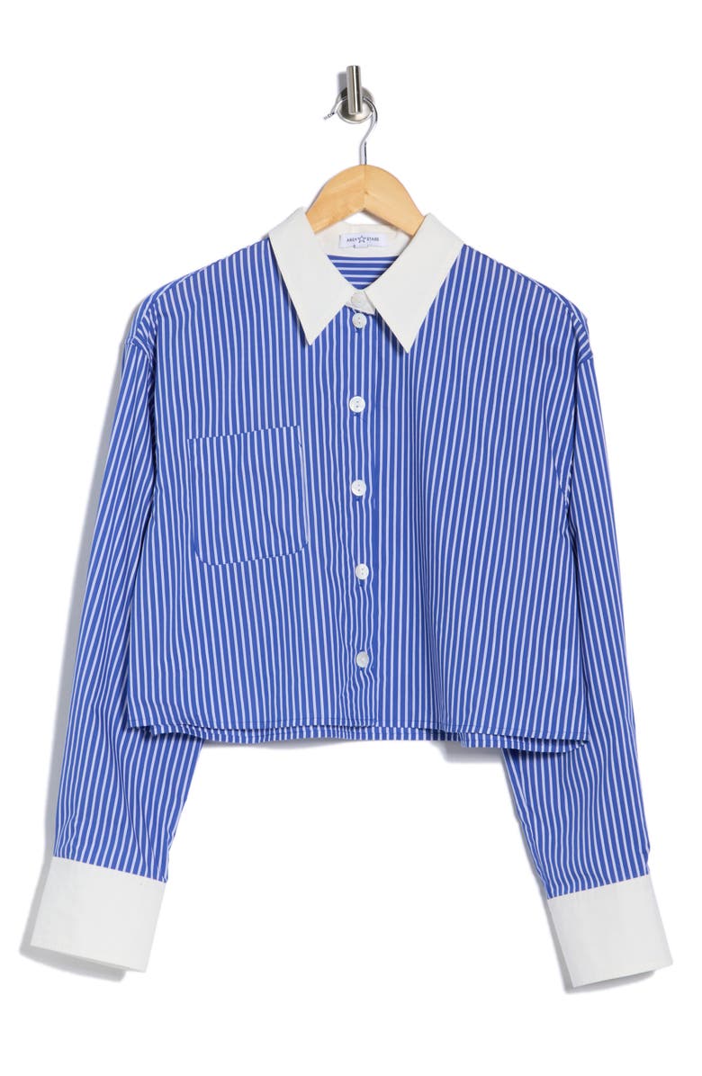 AREA STARS Anitra Stripe Crop Button-Up Shirt, Alternate, color, Blue