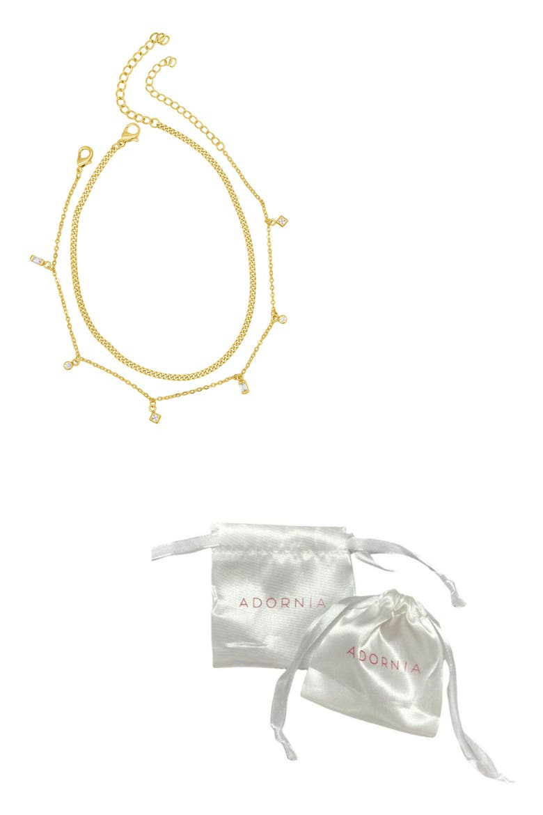 Two-Piece Mixed Chain & Crystal Anklets, Alternate, color, GOLD