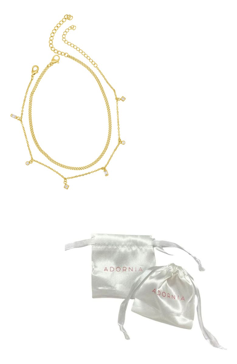 Adornia Two-Piece Mixed Chain & Crystal Anklets, Alternate, color, Gold