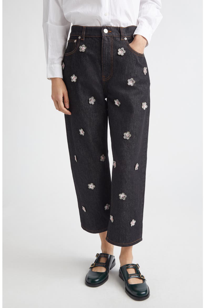 Floral Embellished Stonewashed Carrot Fit Jeans, Main, color, EMB99BLUBLACK