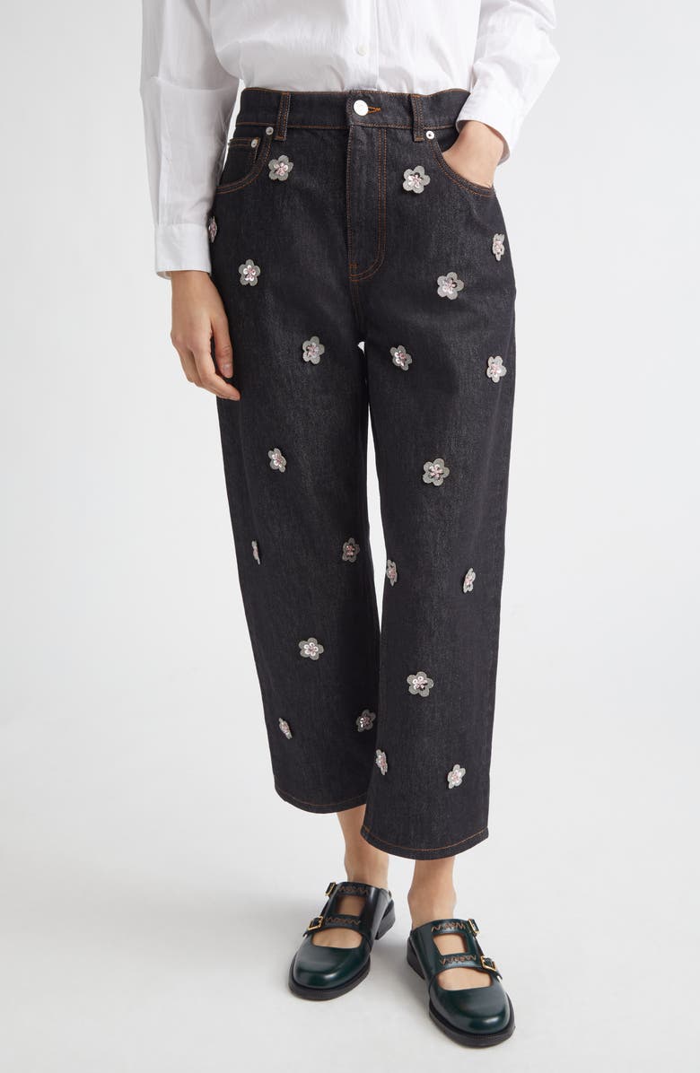 Marni Floral Embellished Stonewashed Carrot Fit Jeans, Main, color, 