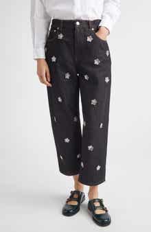 Floral Embellished Stonewashed Carrot Fit Jeans