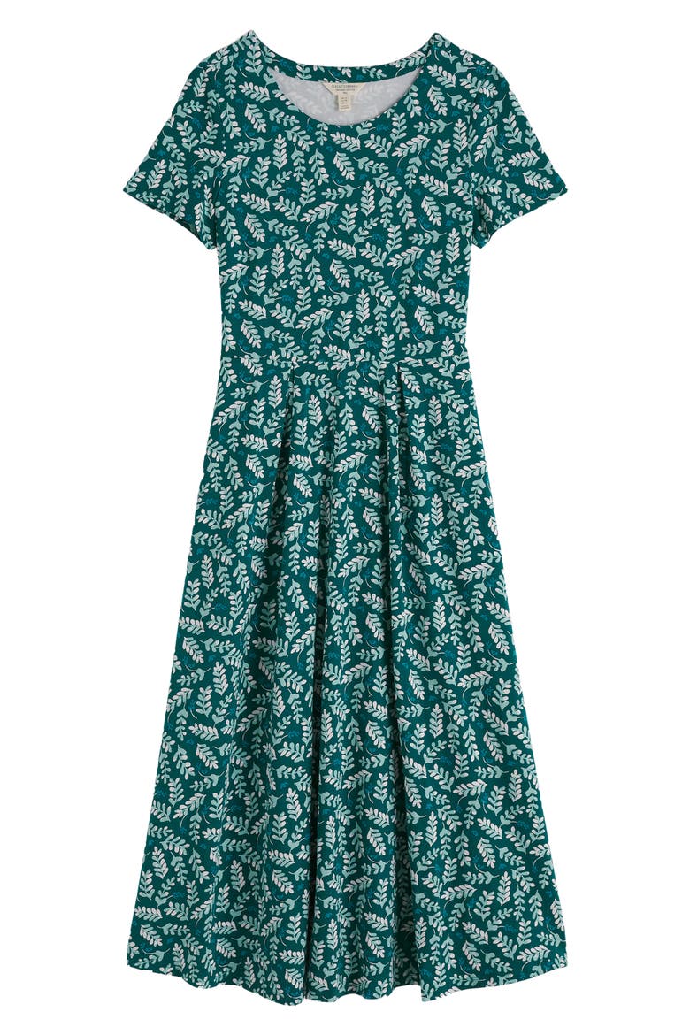 Veronica Print Stretch Organic Cotton Jersey Midi Dress, Alternate, color, INDIGO LEAF DARK WRECKAGE