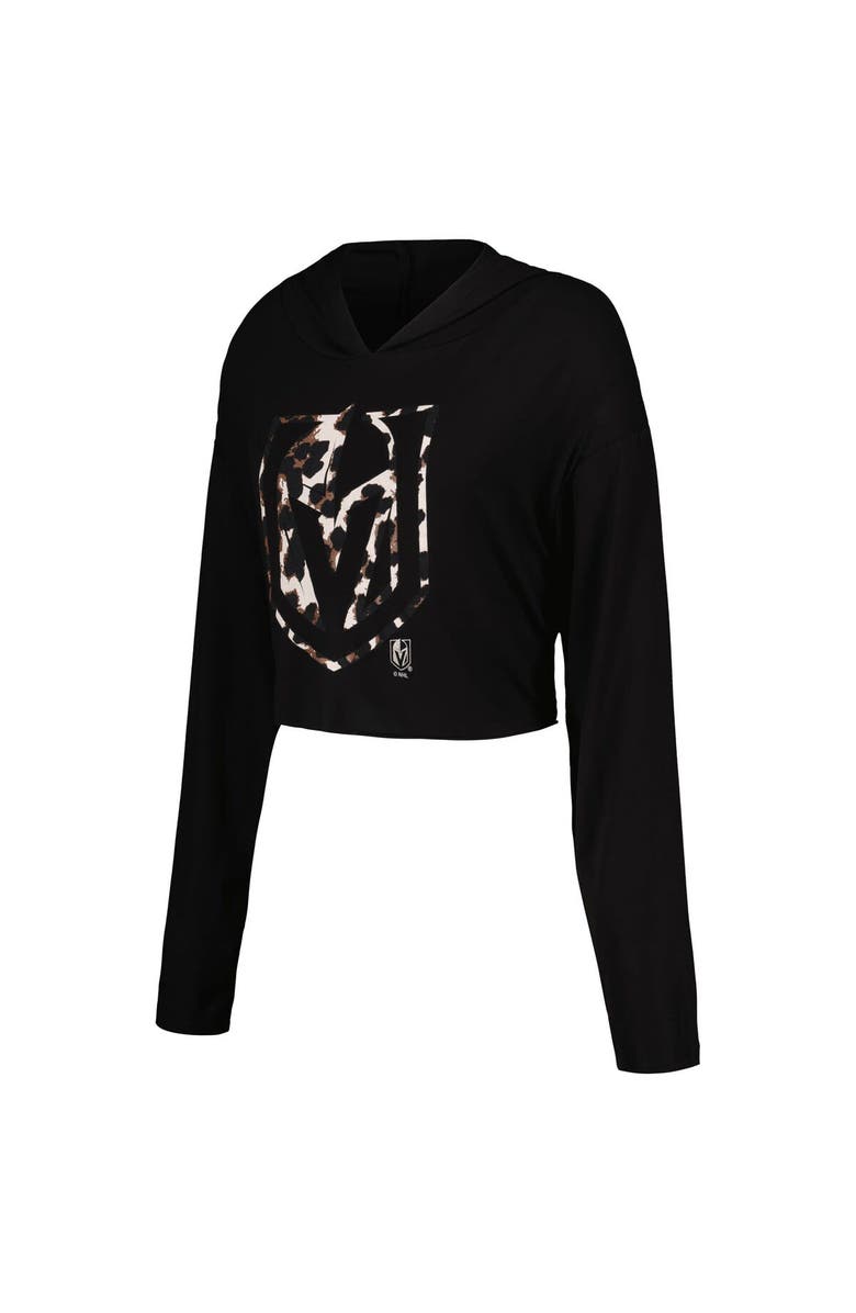 Majestic Threads Women's Majestic Threads Mark Stone Black Vegas Golden Knights Leopard Print Name & Number Cropped Pullover Hoodie, Alternate, color, Black