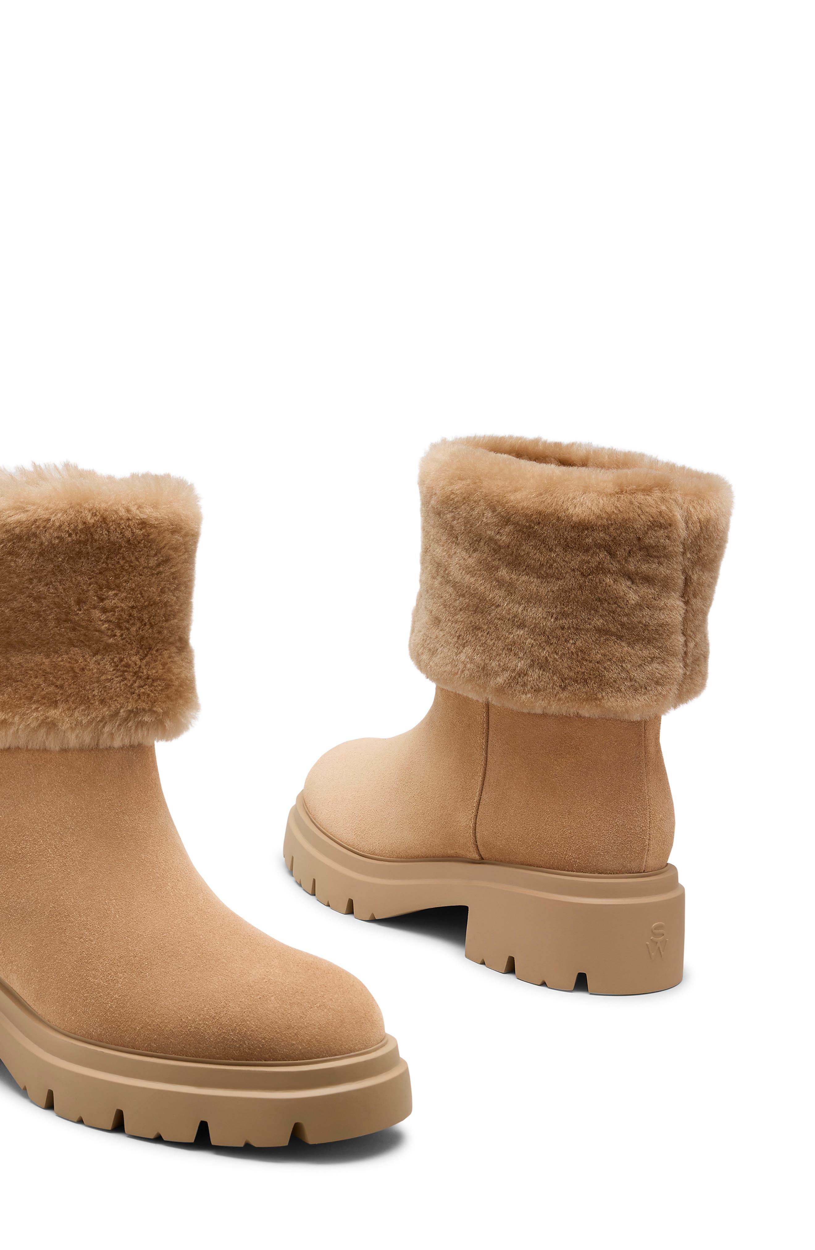 Stuart Weitzman Hudson Genuine Shearling Cuff Bootie, Alternate, color, New Camel