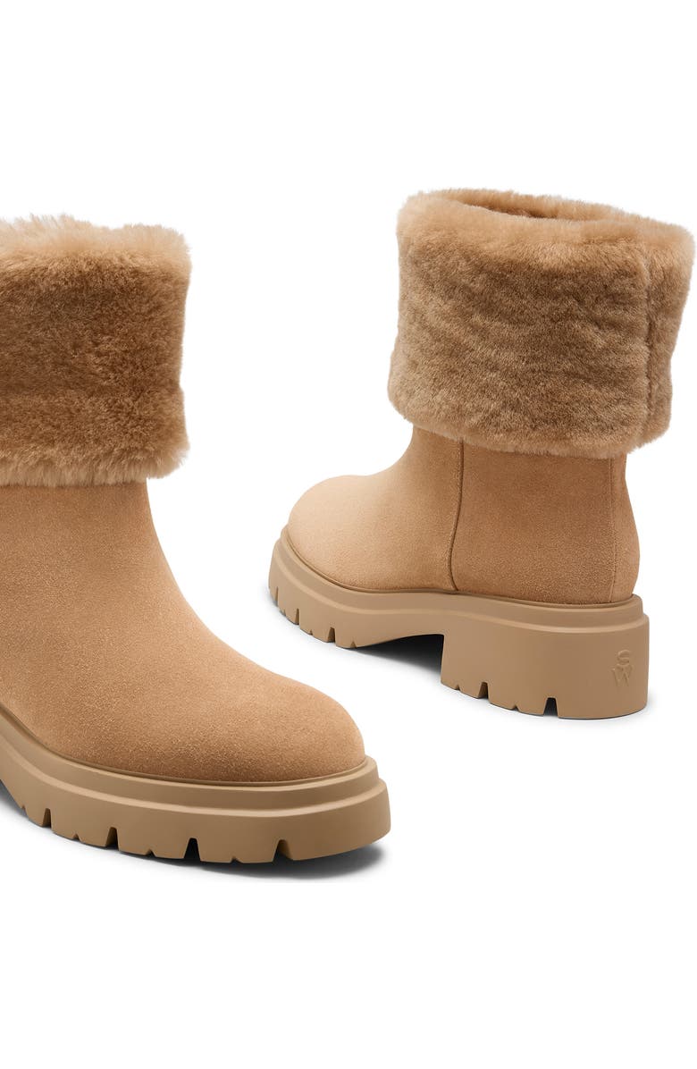 Stuart Weitzman Hudson Genuine Shearling Cuff Bootie, Alternate, color, New Camel