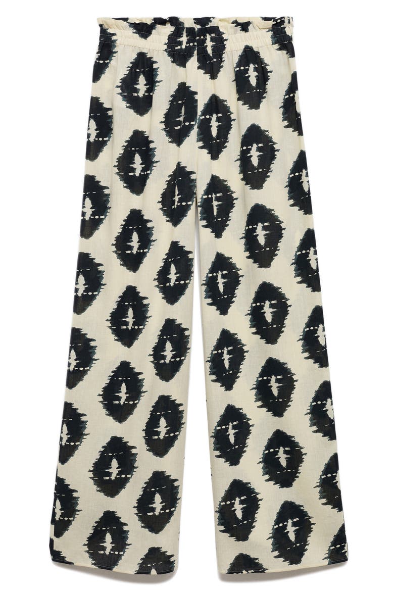 Print Cotton Pull-On Wide Leg Pants, Alternate, color, ECRU