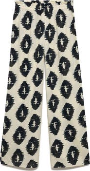 MANGO Print Cotton Pull-On Wide Leg Pants