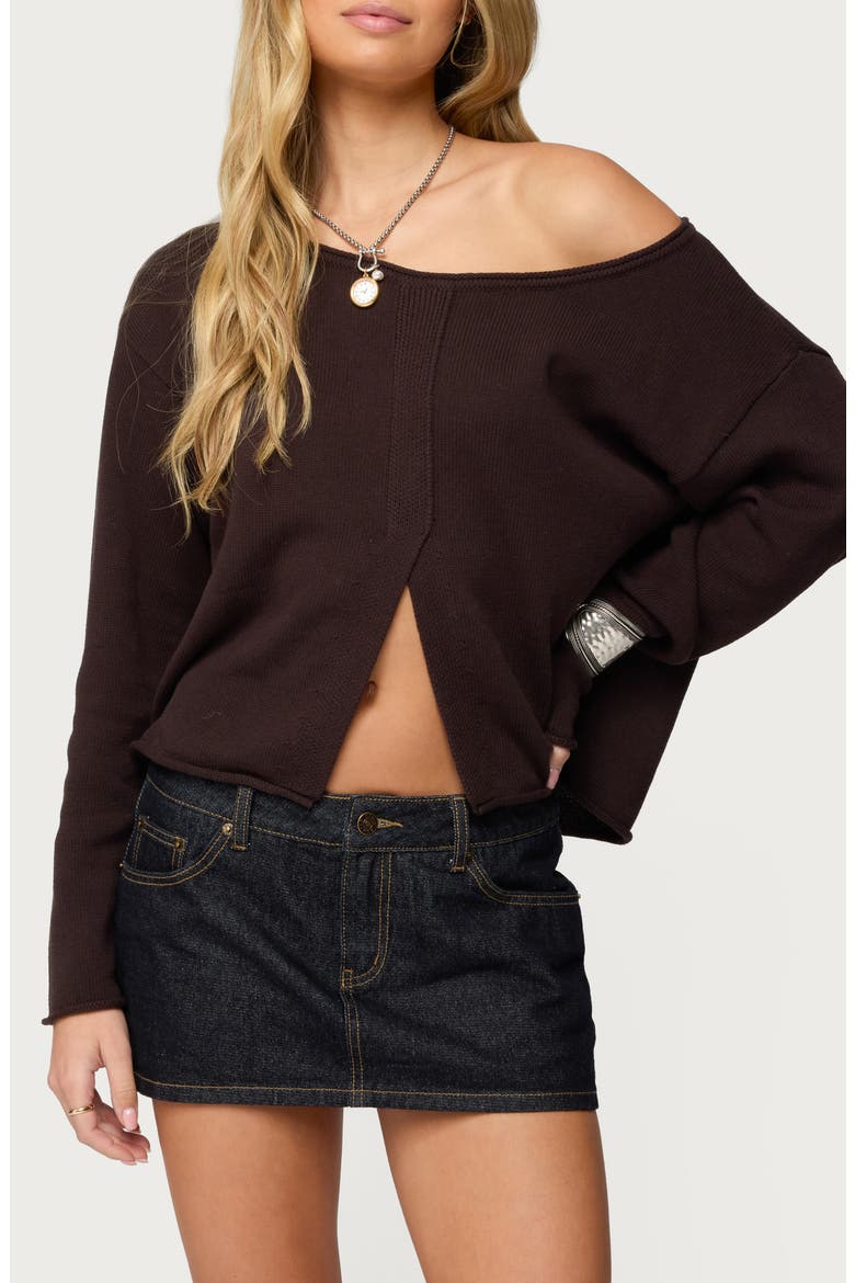 Moyra One Shoulder Knit Sweater, Main, color, BROWN