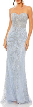 Mac Duggal Strapless Rhinestone Embellished Trumpet Gown