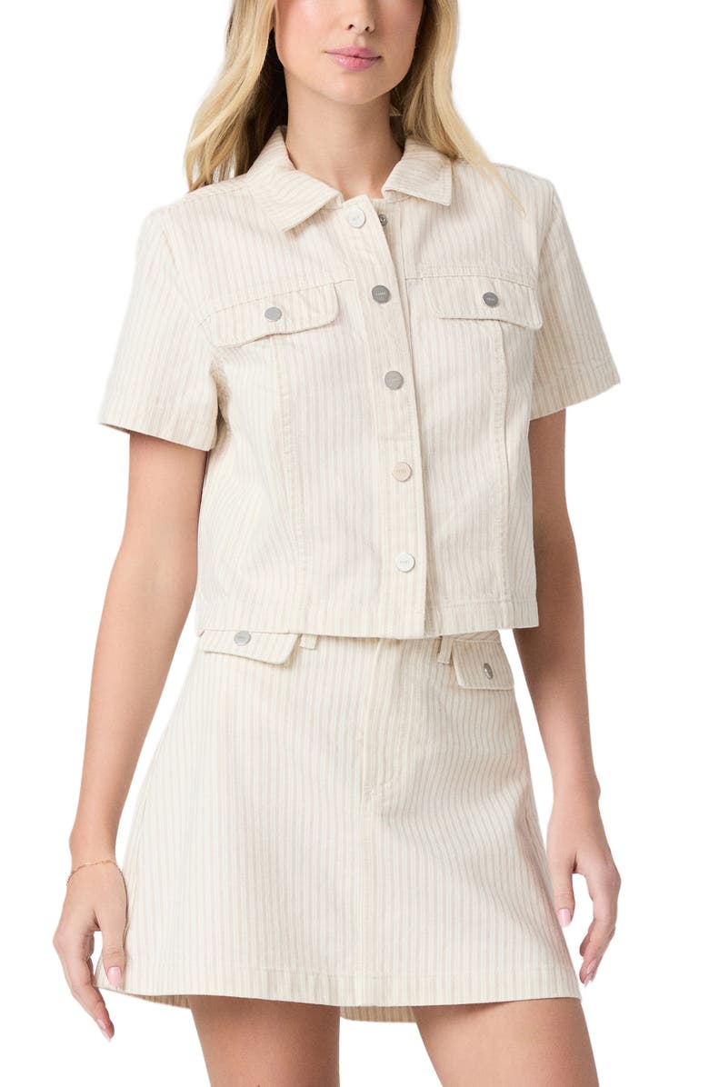 PAIGE Elly Short Sleeve Denim Jacket, Main, color, Tonal Stripe