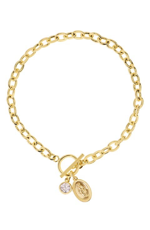 Cubic Zirconia Religious Charm Toggle Bracelet