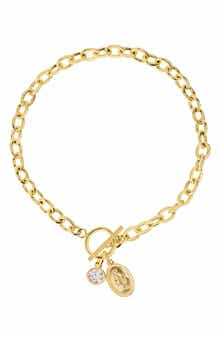 Cubic Zirconia Religious Charm Toggle Bracelet