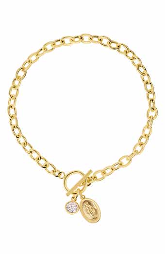 Cubic Zirconia Religious Charm Toggle Bracelet