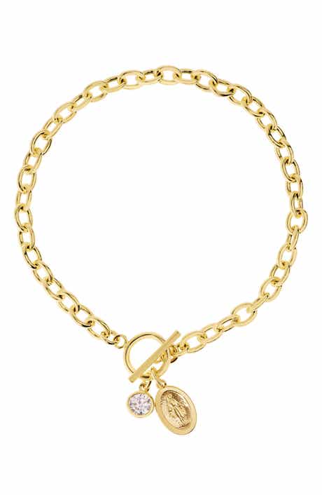 Cubic Zirconia Religious Charm Toggle Bracelet