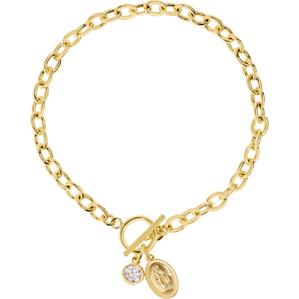 Athra Luxe Cubic Zirconia Religious Charm Toggle Bracelet In Gold