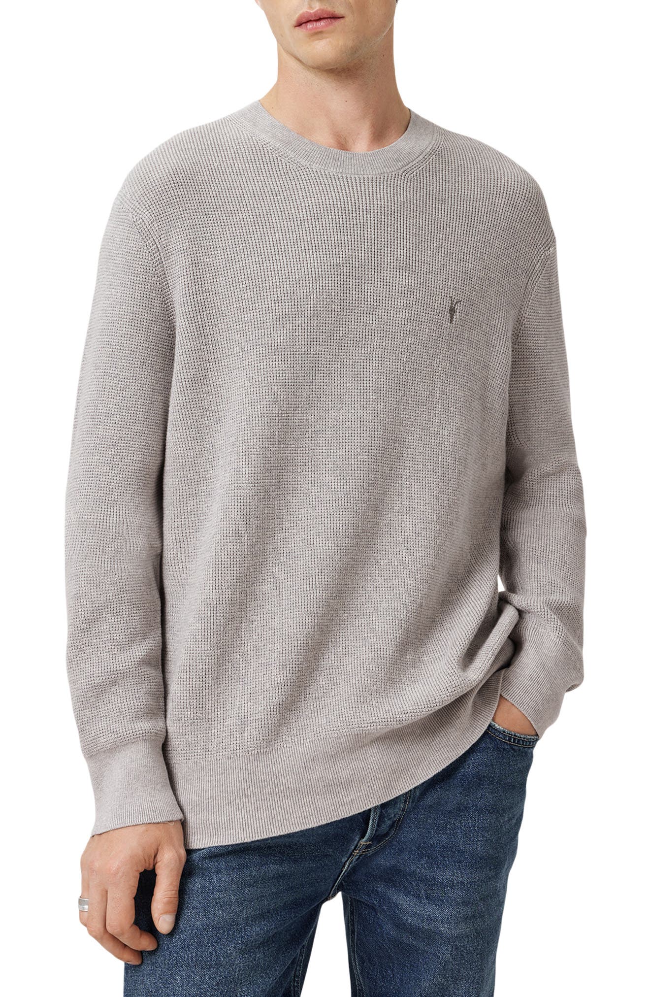 AllSaints Oversize Cotton & Wool Waffle Crewneck Sweater