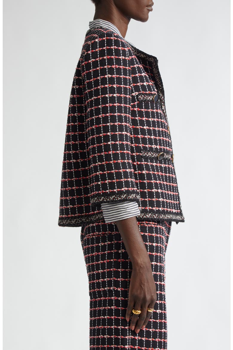 Windowpane Check Mixed Media Crop Jacket, Alternate, color, BLACK/ HAUTE RED/ PEARL MULTI