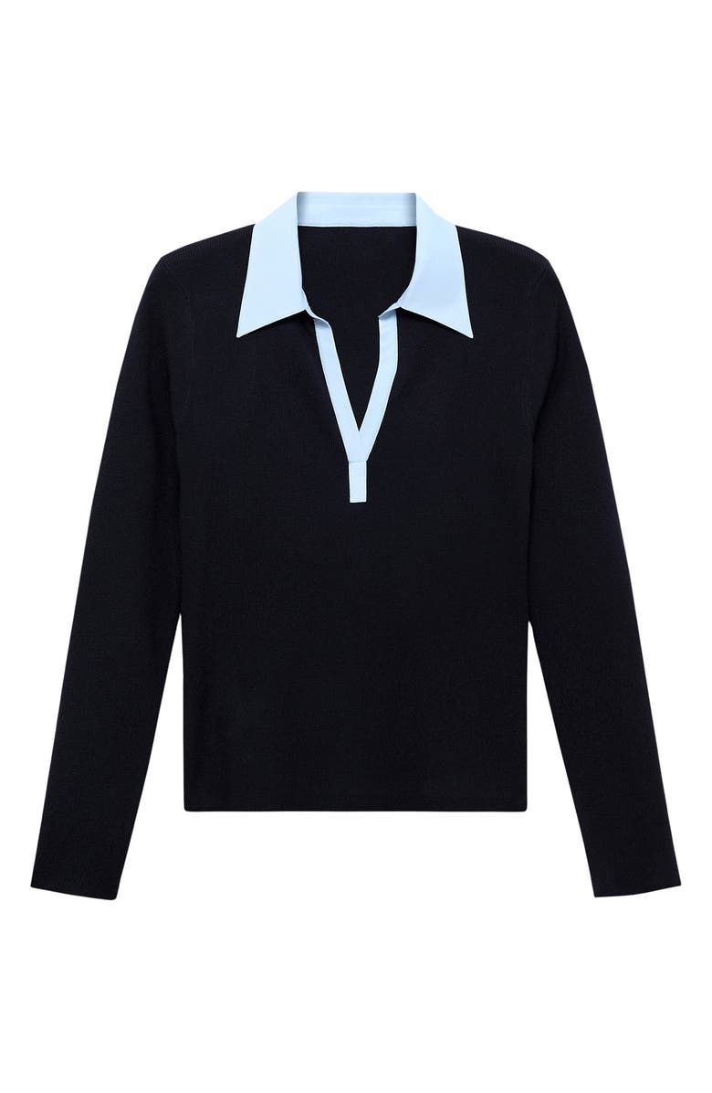 MANGO Mixed Media Collar Sweater, Alternate, color, Navy