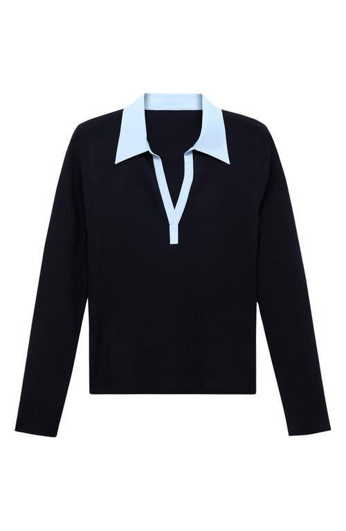 Mango Mixed Media Collar Sweater In Black
