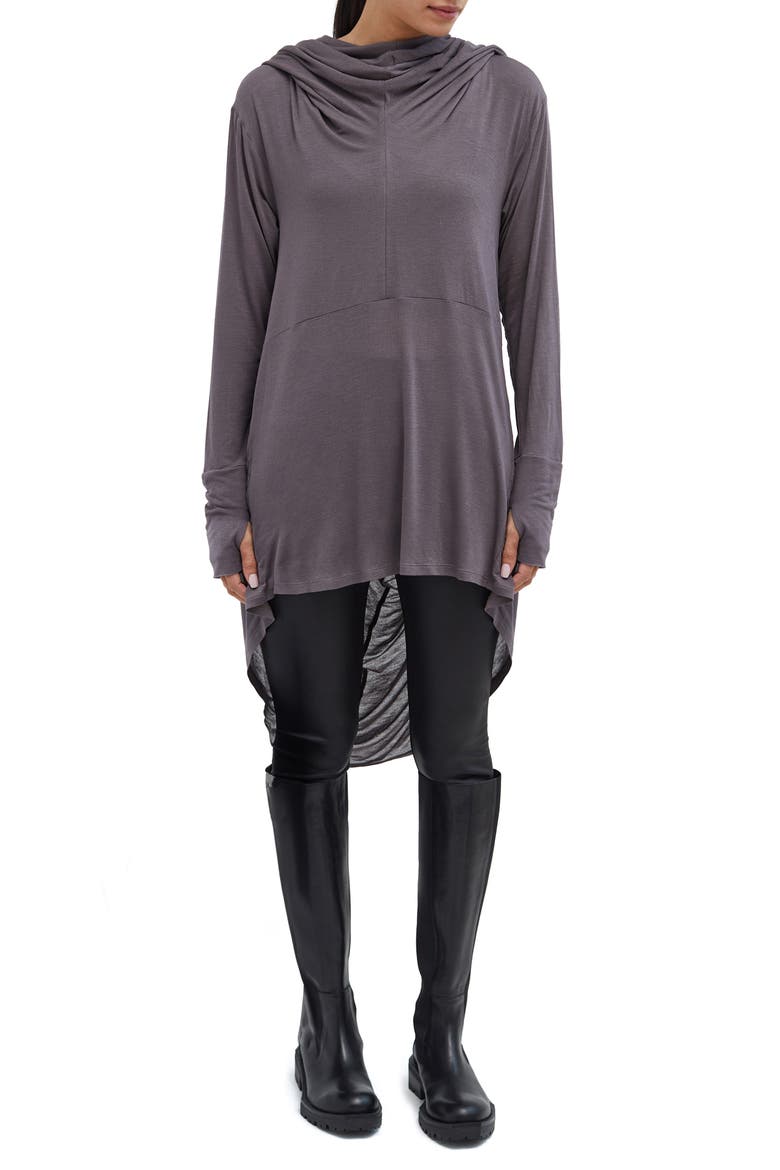 Oslo Semisheer Hooded Long Sleeve High-Low Jersey Tunic, Main, color, ANTHRACITE