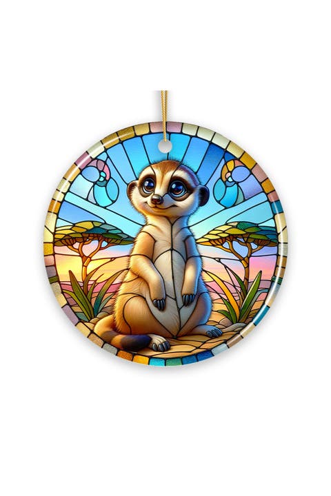 Meerkat Marvels Stained Glass Style Ceramic Ornament