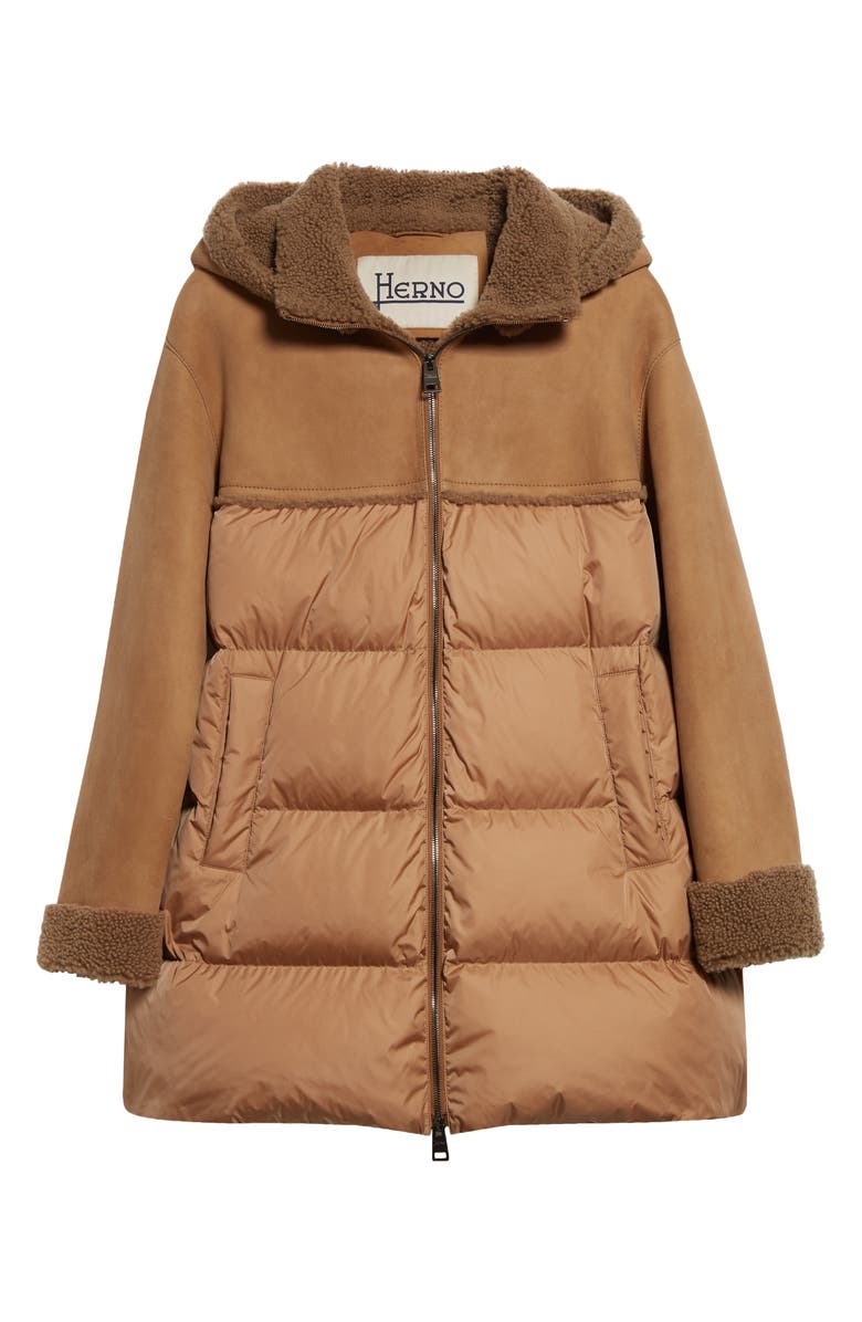 Herno Curly Suede Quilted Down & Genuine Shearling Jacket, Alternate, color, 