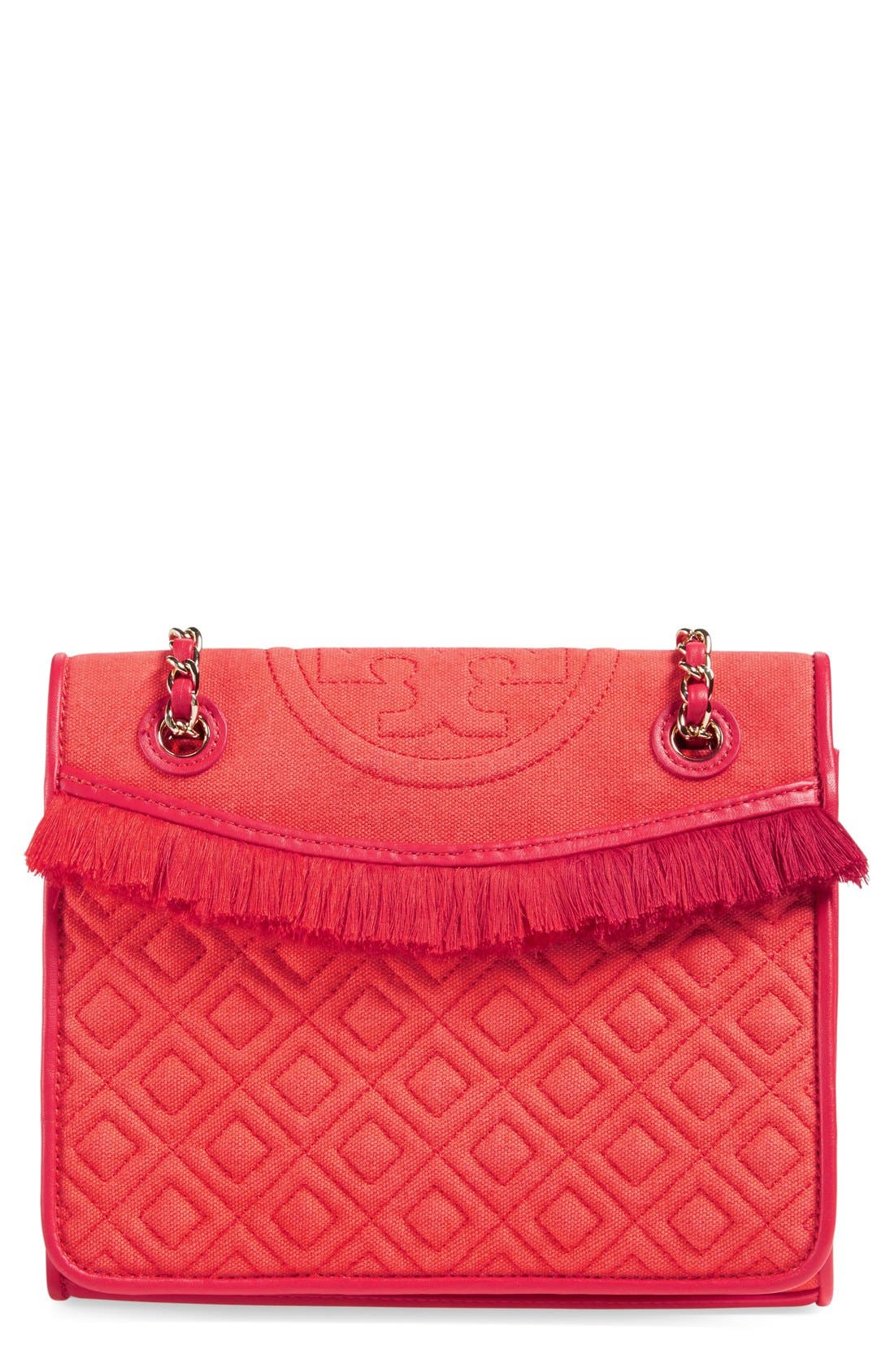 'Medium Fleming' Fringe Shoulder Bag, Main, color, POPPY RED