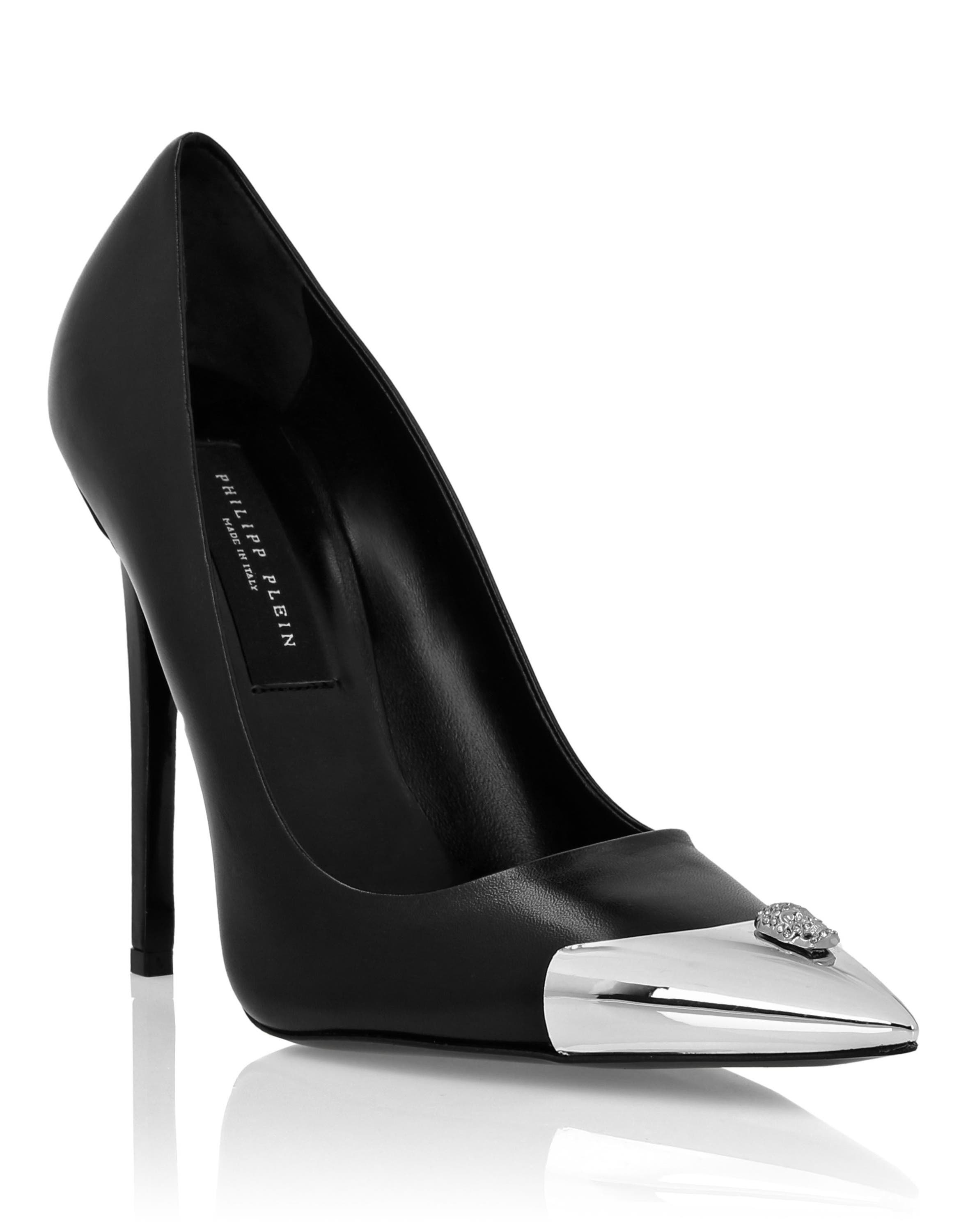 PHILIPP PLEIN Leather Decollete Hi-Heels Skull Strass Women, Main, color, Black
