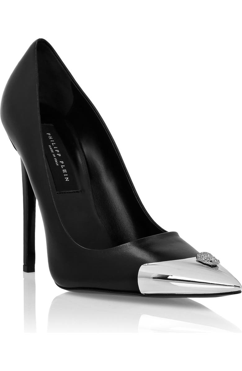 PHILIPP PLEIN Leather Decollete Hi-Heels Skull Strass Women, Main, color, Black