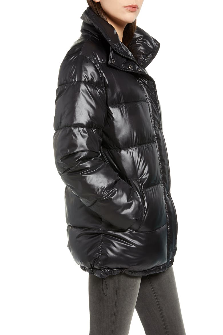 Stand Collar Water Resistant Puffer Coat, Alternate, color, BLACK
