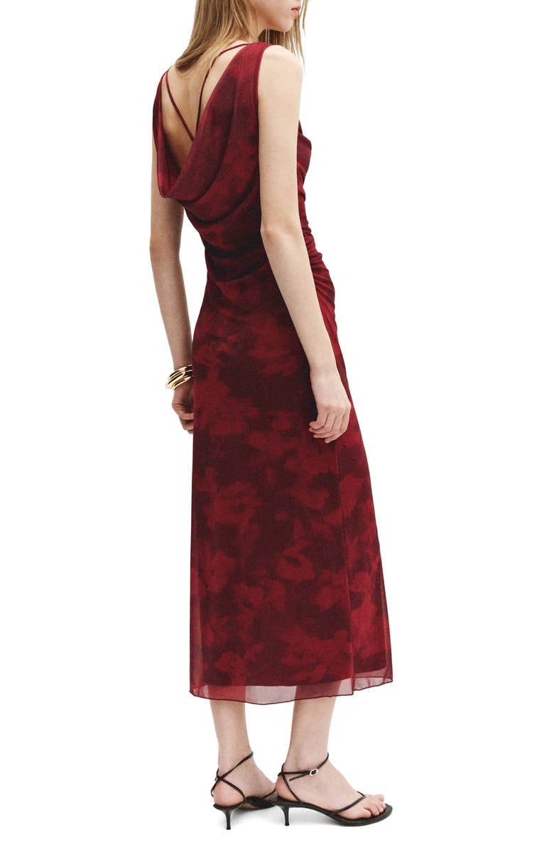 MANGO Ruched Sleeveless Dress, Alternate, color, Burgundy